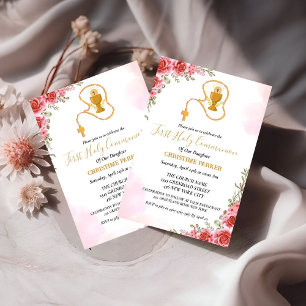 Invitation Première sainte communion aquarelle Pink floral