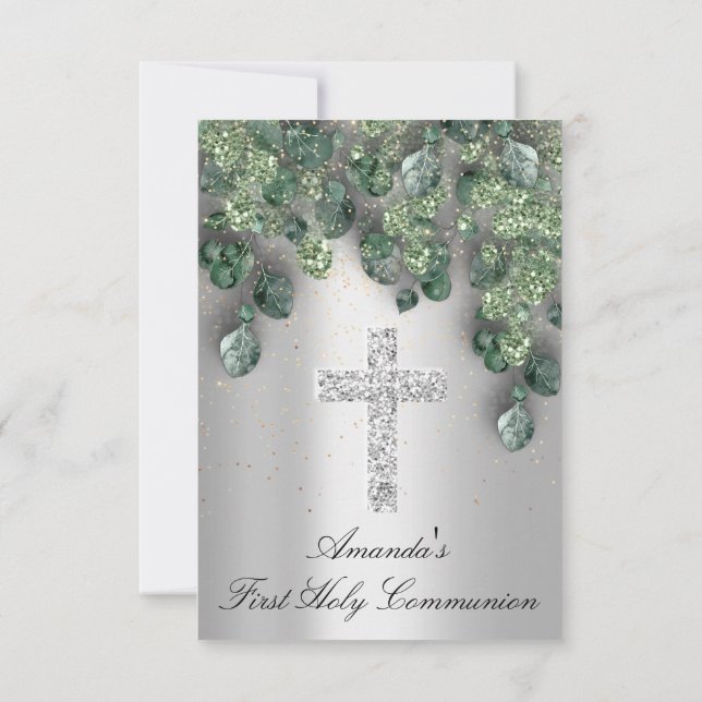 Invitation Première Sainte Communion Baptême Croix Chrétienne (Dos)