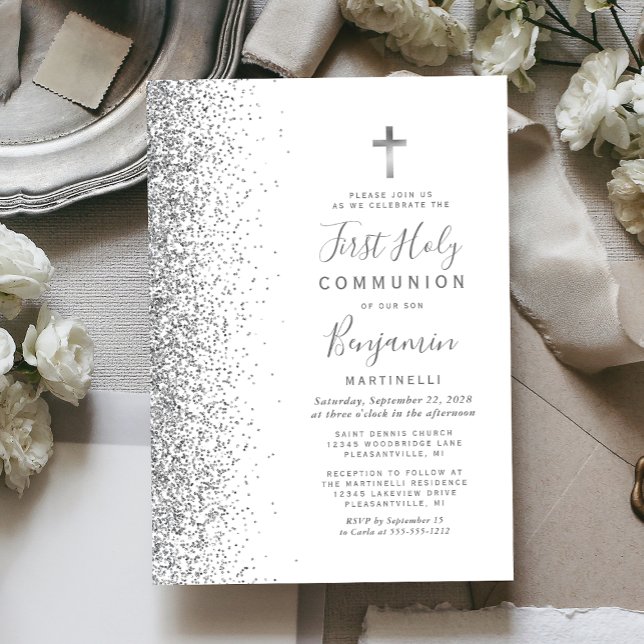 Invitation Première Sainte Communion Blanche avec Bordure Pai (Créateur téléchargé)