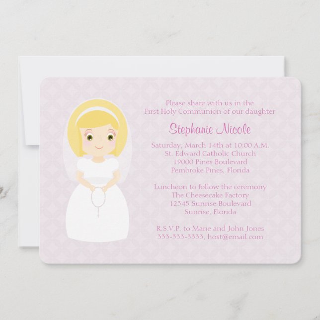 Invitation Première Sainte Communion Blonde Girl (Devant)