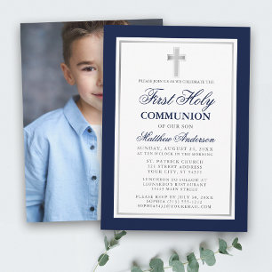 Invitation Première Sainte Communion Blue Silver Photo