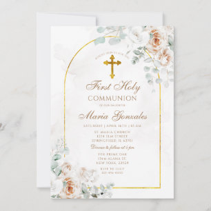Invitation Première Sainte Communion Bohème Blanc Ivoire Flor