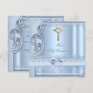 Invitation Première Sainte Communion Broderie Anglaise Bleue 