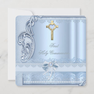 Invitation Première Sainte Communion Broderie Bleue Confirmat