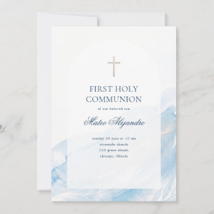 Invitation Première Sainte Communion Croix d'Arche en Aquarel
