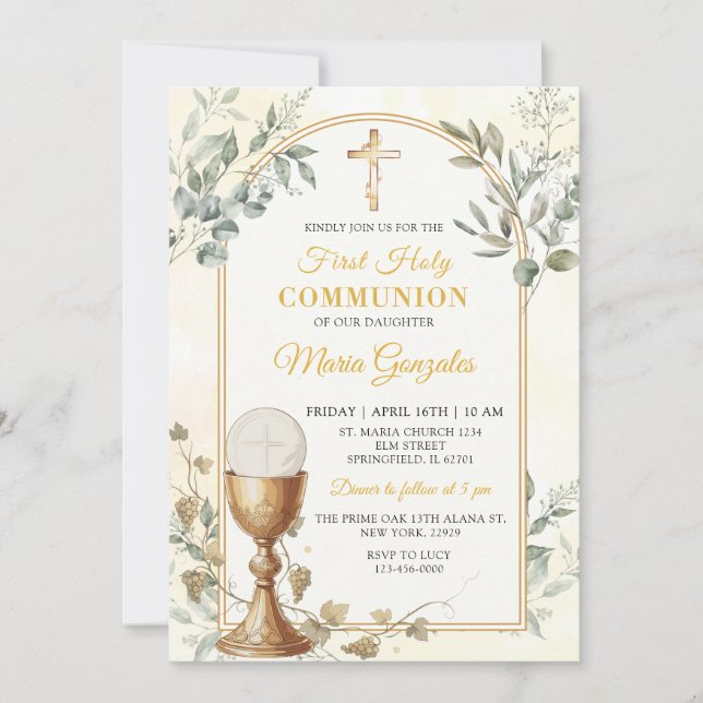 Invitation Première Sainte Communion Croix d'Or (Devant)