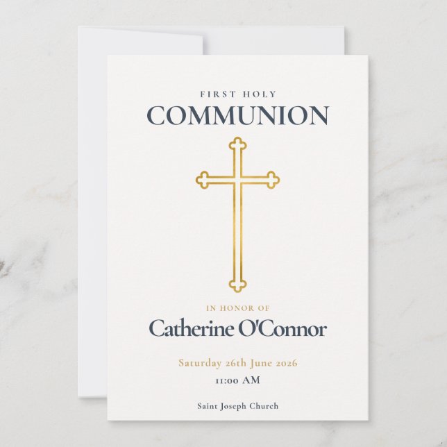 Invitation Première Sainte Communion Croix d'Or (Devant)