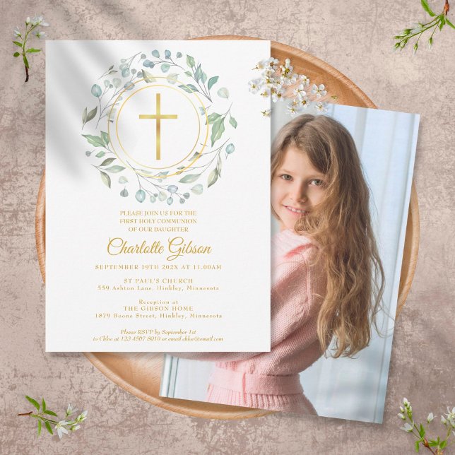 Invitation Première Sainte Communion Croix d'Or de Verdure Ph (Créateur téléchargé)