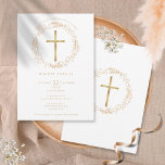 Invitation Première Sainte Communion Croix d'or Floral<br><div class="desc">Elégant or croix garland floral Première Sainte communion invitation Le nom de la spéciale est encadré dans une délicate fausse feuille d'or gaine florale et croix. Sous les détails spéciaux de la Première Sainte Communion sont mis dans la typographie chic. L'inverse est constitué d'une délicate guirlande florale et crucifix en...</div>