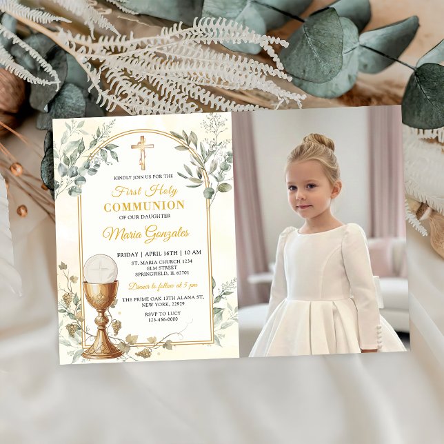 Invitation Première Sainte Communion Croix d'Or Photo Invitat (Créateur téléchargé)