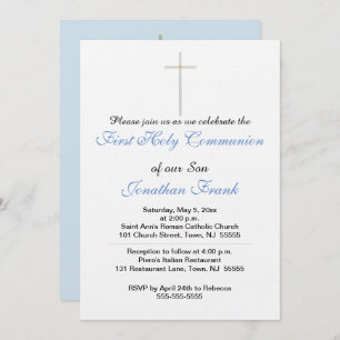 Invitation Première Sainte Communion Croix Fils Gris Bleu