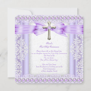 Invitation Première Sainte Communion Croix Jolies Filles Lava