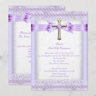 Invitation Première Sainte Communion Croix Jolies Filles Lava