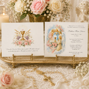 Invitation Première Sainte Communion d'Ange au Pastel Euchari
