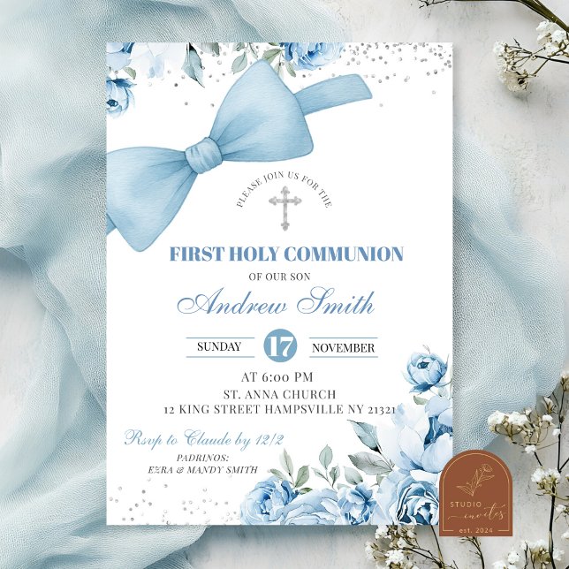 Invitation Première Sainte Communion de Coquette Bleu en Arc (Créateur téléchargé)