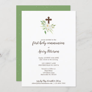 Invitation Première sainte communion de croix florale