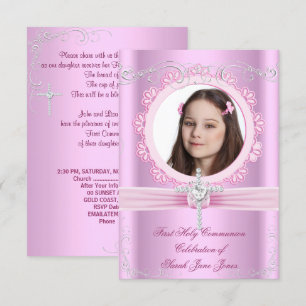 Invitation Première Sainte Communion de fille Photo Rose Joli