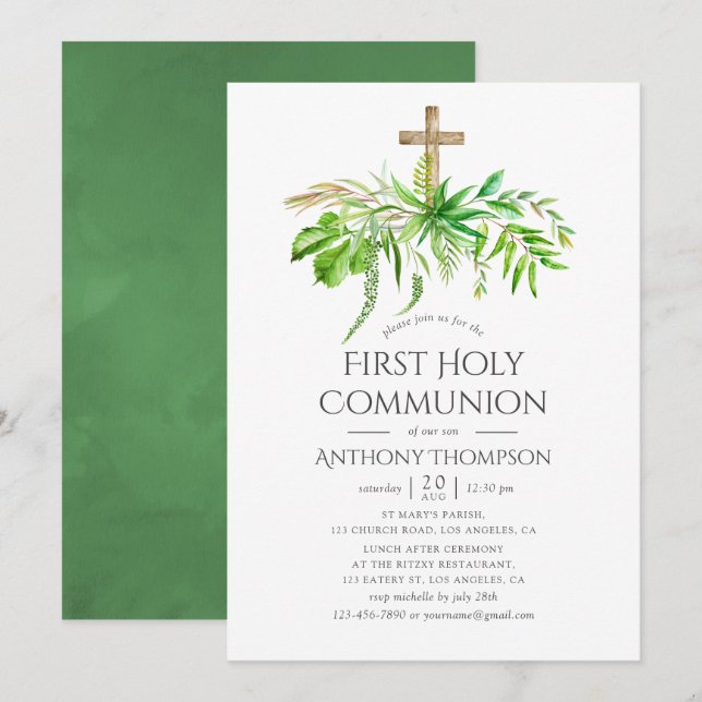 Invitation Première Sainte Communion de la forêt à l'aquarell (Devant / Derrière)