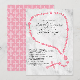 Invitation Première sainte communion de perles roses de
