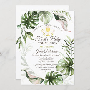 Invitation Première sainte communion des Feuilles tropicaux