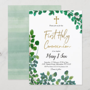 Invitation Première sainte communion d'eucalyptus lunatique