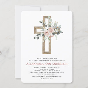 Invitation Première Sainte Communion Dusty Rose Rose Verdure
