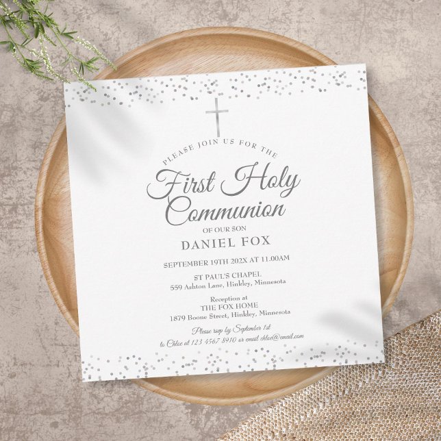 Invitation Première Sainte Communion Élégant Poussière d'Étoi (Créateur téléchargé)