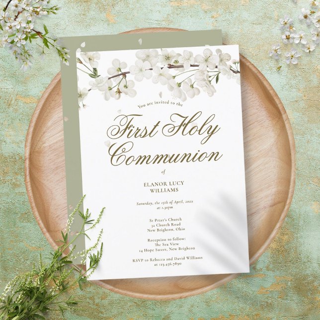 Invitation Première Sainte Communion Élégante Fleur Blanche F (Créateur téléchargé)