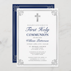 Invitation Première Sainte Communion Élégante Frame d'Argent