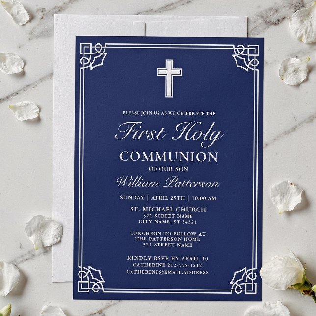Invitation Première Sainte Communion Élégante Frame tissée Ma (Créateur téléchargé)