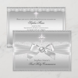 Invitation Première Sainte Communion élégante perle arc et cr