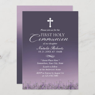 Invitation Première Sainte Communion Élégante Purple Ombre