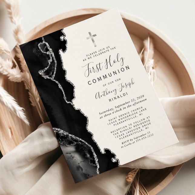 Invitation Première Sainte Communion en Agate Noire avec Pail (Créateur téléchargé)
