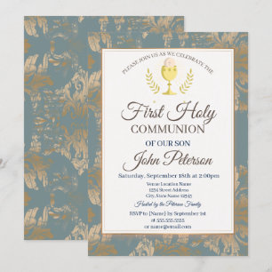 Invitation Première Sainte Communion en damassé vintage 