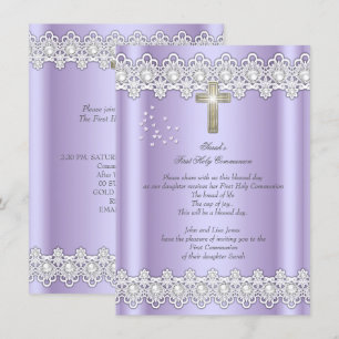 Invitation Première Sainte Communion Fille 1ère Croix Lavande
