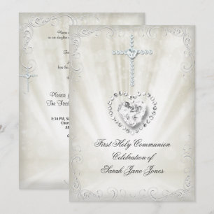 Invitation Première Sainte Communion Fille Blanc Beige Célest