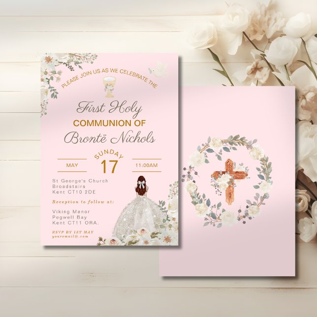Invitation Première Sainte Communion Fille Blush Chalice rose (Créateur téléchargé)