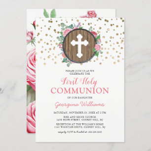 Invitation Première Sainte Communion Fille Croix religieuse