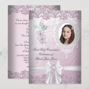 Invitation Première Sainte Communion Fille Jolie Photo Rose