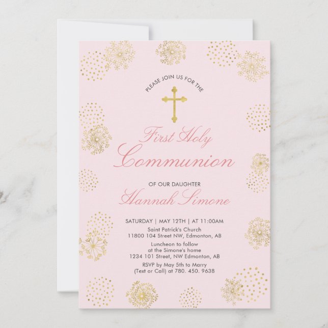 Invitation Première Sainte Communion Fille Or (Devant)