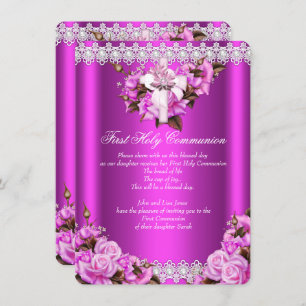 Invitation Première Sainte Communion Filles Hot Pink Pearl La