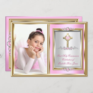 Invitation Première Sainte Communion Filles Pink Pearl Photo