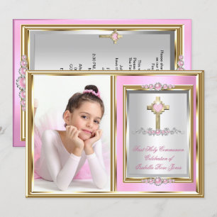 Invitation Première Sainte Communion Filles Rose Perle Photo