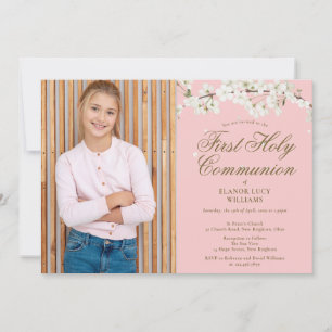 Invitation Première Sainte Communion Fleur Blanche Photo Rose