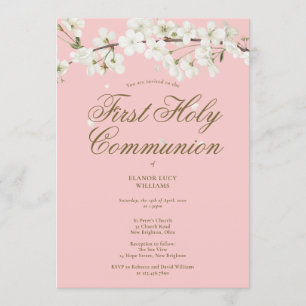 Invitation Première Sainte Communion Fleur Blush Rose