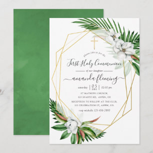 Invitation Première Sainte Communion Fleur Tropicale Aquarell