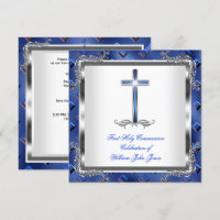 Première Sainte Communion Garçon Argent Royal Bleu