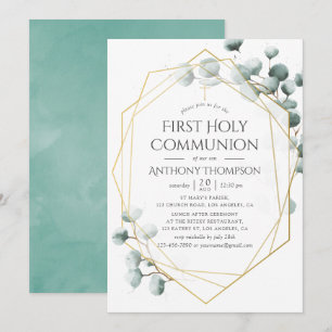 Invitation Première sainte communion géométrique Eucalyptus