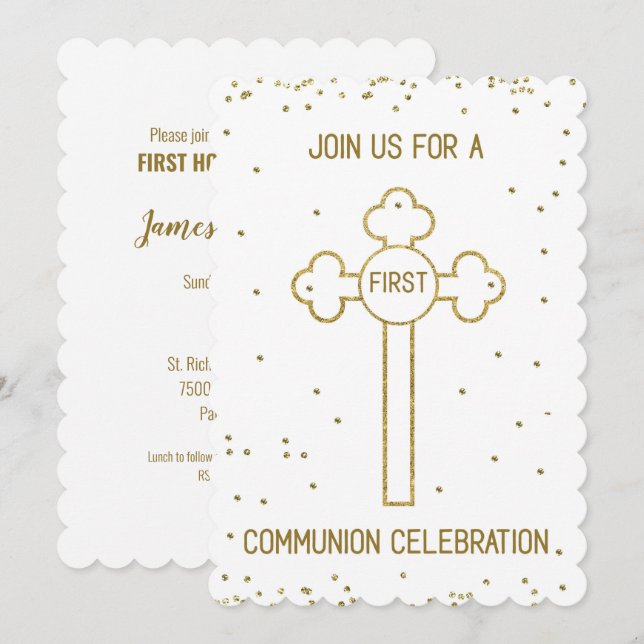Invitation Première Sainte Communion Gold Look Cro (Devant / Derrière)