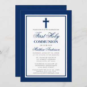 Invitation Première Sainte Communion Marine Bleu Argent